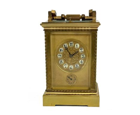 Camerden &amp; Forster, New York, (retailer), a late 19th Century repeating alarm carriage clock, gilt metal corniche case, s