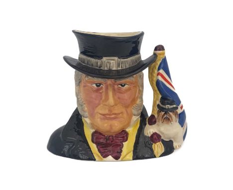 A Royal Doulton John Bull prototype character jug, black hat and overcoat, printed mark Property of Royal Doulton, 14.5cm hig