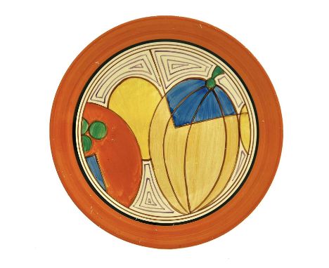 Clarice Cliff for Newport Pottery, a Fantasque Melon plate, orange border, printed Fantasque Bizarre marks, 23cm diameter