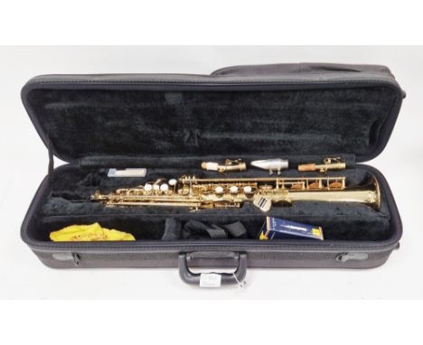 Elkhart 300 series soprano saxophone, yellow brass, serial number 620046, in soft fitted case