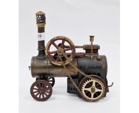 Early 20th century Bing live steam traction engine, chain driven with brass boiler, 20cm high