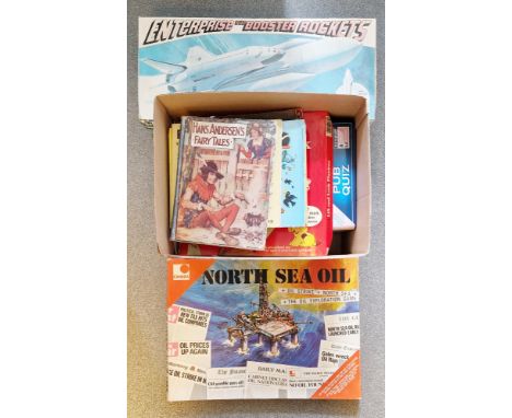 Collection of toys including boxed Revell 'Enterprise with booster rockets' model kit, Omnia North Sea oil game, two boxed Vi