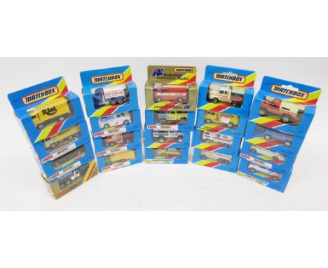 Collection of boxed Matchbox diecast vehicles including 7 with collection card inside (MB45, MB26, MB36, MB31, MB53, MB4 and 