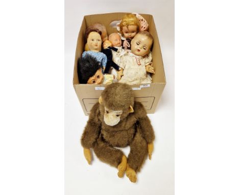 Chad Valley cloth doll, Norah Wellings type sailor doll, Merrythought monkey, Troll and 5 dolls including Armand Marseille ba