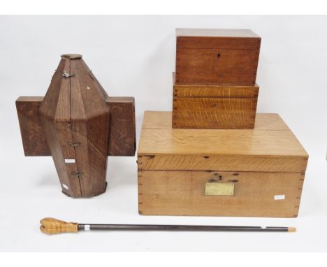 Three 19th century oak rectangular canteen of cutlery or silver boxes (empty), the largest 58cm long x 25cm high together wit