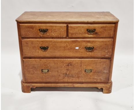 19th century light wooden chest of two short over three long drawers, with rounded corners and raised on bracket feet, 92cm w