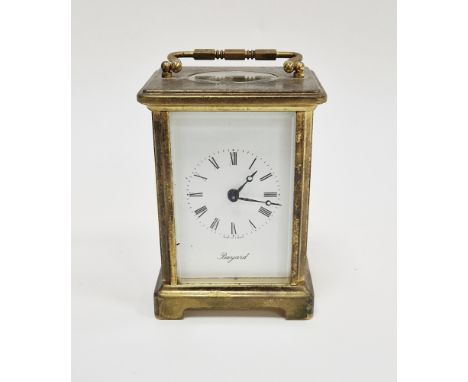 French brass carriage clock, the enamel dial with Roman numerals denoting hours, the dial signed 'Bayard Made in France', the