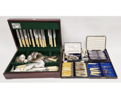 Quantity of assorted silver plated flatware&nbsp;to include a sauce ladle, butter knives, cased set of six silver-handled but