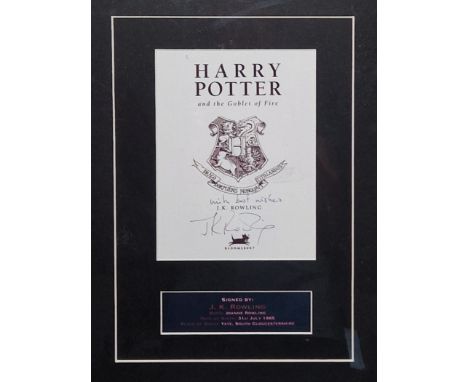 J K Rowling autograph- facsimile page from Harry Potter and the goblet of fire signed ' with best wishes J K Rowling ', frame