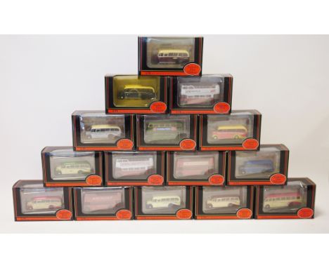One box of Exclusive First Editions die-cast 1:76 scale model vehicles, boxed, including: Bedford OB Coaches, various Routema