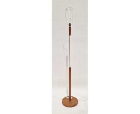 Mid century retro teak and gilt metal standard lamp base, raised on a circular plinth base, 148cm high to top of light fittin