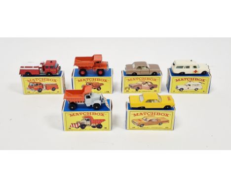 Six boxed Matchbox Series diecast model cars&nbsp;to include No.3 Mercedes-Benz 'Binz' Ambulance, No.16 Scammel "Mountaineer"