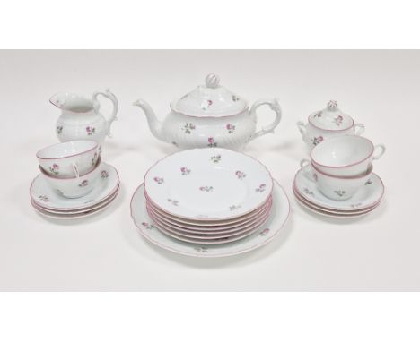 20th century Richard Ginori (Italy) porcelain part tea service, printed green marks, painted with scattered pink rose-sprays,