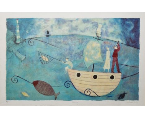 Paula McArdle (contemporary) Serigraph on paper "Fishing", artists proof, signed and titled in pencil within margin, framed a