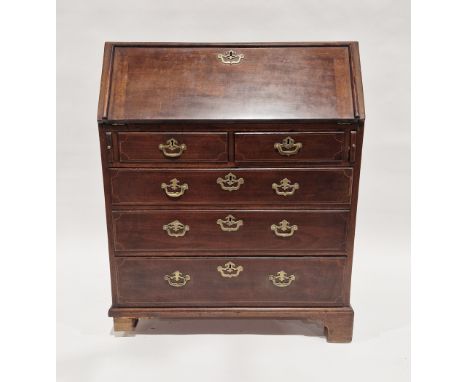 19th century mahogany bureau, the fall-front opening to a fitted interior with inset leather writing surface, over two short 