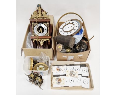20th century Dutch wall clock, the silvered chapter ring dial with Roman numerals denoting hours and a quantity of clockmaker