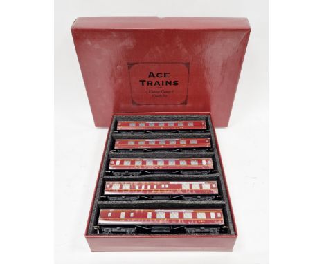 Boxed Ace Trains 'Vintage 0 gauge coach set ' comprising five LMS 'The Merseyside express - London (Euston) and Liverpool Str