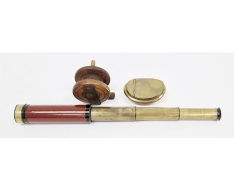 Small 19th century brass and lacquered 4 draw telescope by Dollond of London, 35cm long extended, 19th century curved brass s