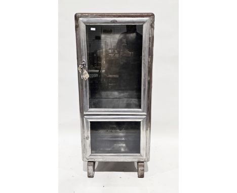 Early to mid 20th century steel medical cabinet&nbsp;by Emesay of Park Royal Road, London, single glazed door opening to two 