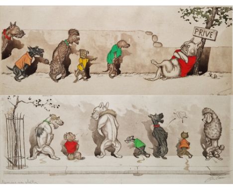 After Boris O'Klein (1893-1985) Etching "W.C. Prive" and "Comme nos Maitres", two colour etchings, signed and titled in penci