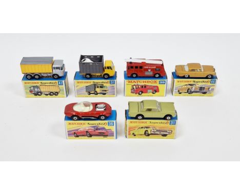 Six boxed Matchbox Superfast diecast model cars&nbsp;to include No.31 Lincoln Continental, No.35 Merryweather Fire Engine, No