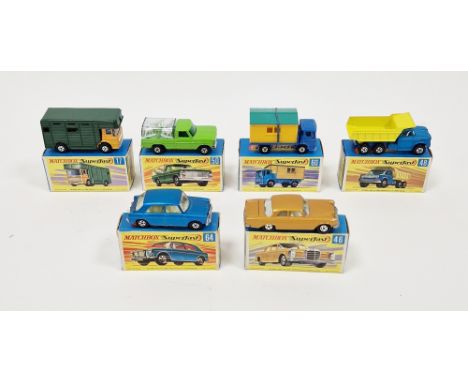 Six boxed Matchbox Superfast diecast model cars&nbsp;to include No.17 Horse Box, No.46 Mercedes 300 SE., No.48 Dodge Dumper T