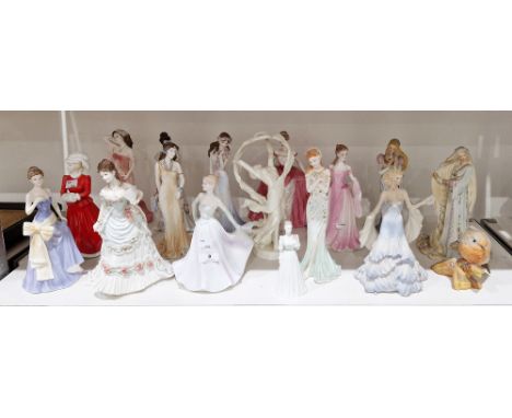 Group of Coalport, Royal Worcester, Brooks & Bentley and other bone china figures of ladies, 20th century, various printed an