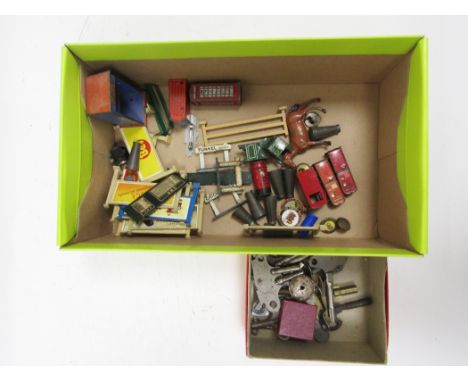 Quantity of accessories&nbsp;to include tinplate fire booth, tinplate platform ticket dispensers, quantity clockwork keys and