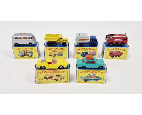 Six boxed Matchbox Series diecast model cars&nbsp;to include No.6 Euclid Quarry Truck, No.15 Denis Refuse Truck, No.33 Lambor