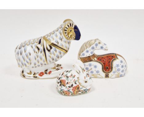 Royal Crown Derby porcelain model ram&nbsp;in Imari colours, 15cm high, a similar seated horse&nbsp;and&nbsp;a similar model 