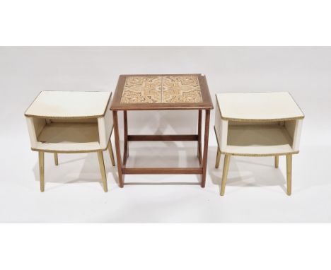 Mid century retro G-Plan Astro teak and tile-top table, 52cm high x 50cm wide and a pair of 1950's white crocodile skin-effec