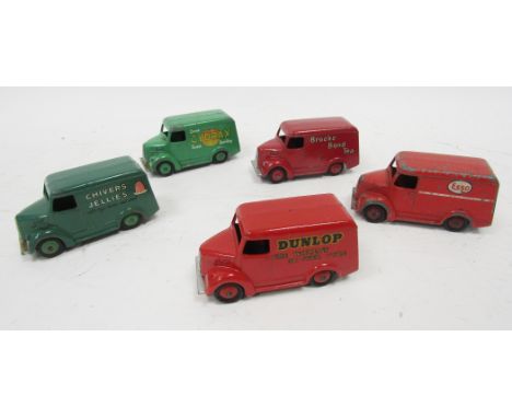 Five Dinky Trojan vans&nbsp;to include Chivers Jellies, Brooke Bond Tea, Esso, Cydrax and Dunlop the Worlds Master Tyre (5)&n