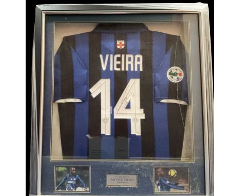 Patrick Vieira signed number 14 Inter-Milan shirt. Framed and mounted with 2 colour photos and name plaque. Approx overall si