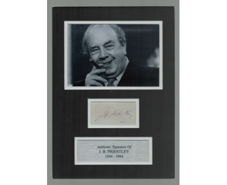 J.B Priestley 12x8 inch overall mounted signature piece includes signed album page , vintage black and white photo and name p