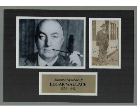 Edgar Wallace 12x8 inch overall mounted signature piece includes signed vintage sepia photo, unsigned black and white photo a