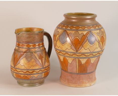 Two Charlotte Rhead Arabesque Patterned Items to Include a Bursley-Ware Vase height:25cm and a Wood's Jug Height:19cm (2)