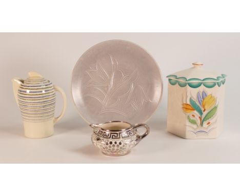 A Collection of Susie Cooper items to include comprising of Grays Pottery Octagonal Jar and Cover, Embossed Floral Plate, Cro