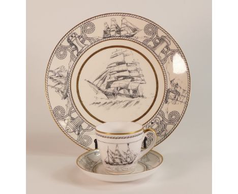 John Everett for Clarice Cliff. Bizarre Ships Plate together with a John Everett Foley China Cup and Saucer (2)