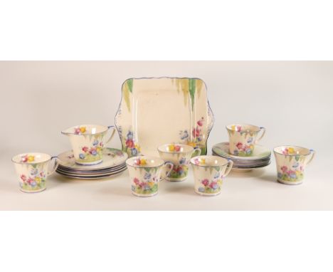 Crown Devon Dubarry Pattern Part Coffee Set to include Six Cups, Six Saucers, Five Plates, Bread Plate and Milk Jug. a/f (1 T