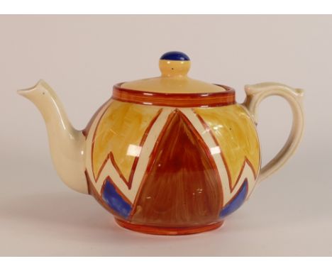 Clarice Cliff for Newport Pottery, Geometric Pattern Small Teapot. Incorrect lid paired with teapot. Height: 11cm