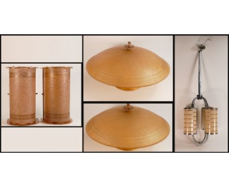 Lighting, Five Art Deco Ceiling and Wall Lights to include a Modernist Four Branch Ceiling Light with Chrome Body and Glass S