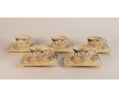 Clarice Cliff for Wilkinson, Biarritz Five Coffee Duos including Cups and Saucers (5)