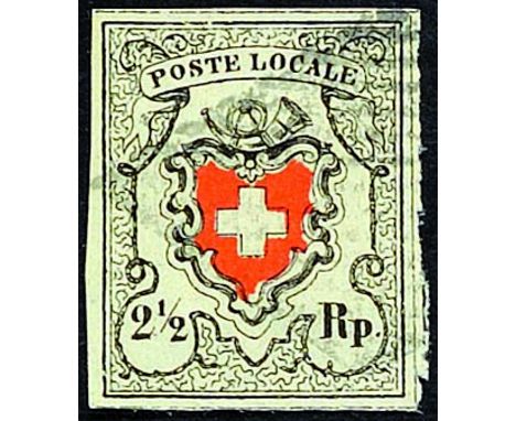 cancelled 1850 - 2 1/2 r. black and red “POSTE LOCALE” - Cert. Caffaz