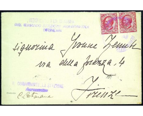 lettera-aerogramma 1918 R. Stazione Aeronautica di Brindisi Doppio cerchio con stemma annullatore di Leoni 10 c. coppia orizz