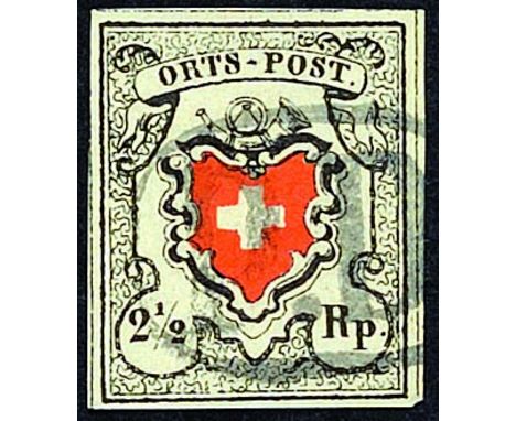cancelled 1850 - 2 1/2 r. black and red “ORTS-POST” - Cert. Caffaz