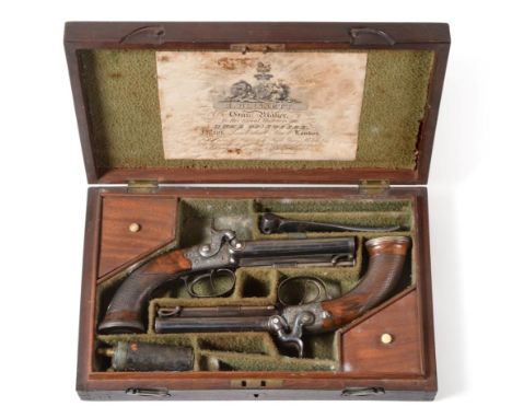 A Good Pair of Early 19th Century Side-by-Side Double Barrel Travelling Pistols by I Blissett, 69, Leadenhall Street, London,