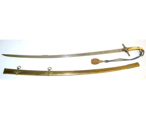 A Copy of a General Officer's Mameluke Sword, with laser etched steel blade, brass hilt with ivorine grip scales, with brass 