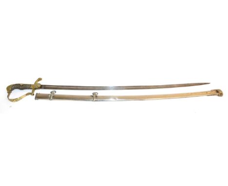 A First World War Prussian Artillery Officer's Dress Sword, the slightly curved, etched blade with single three quarter fulle