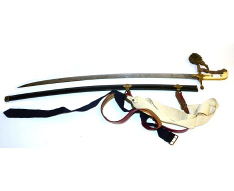 An Early 20th Century Turkish Officer's Mameluke Sword, the 77cm etched with a martial trophy and foliage, by Colley, Cockspu