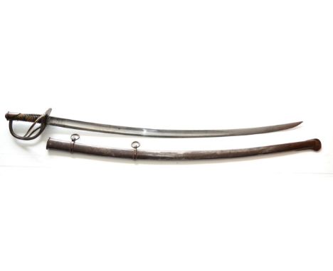 A US Model 1840 Cavalry Trooper's Sword, the 90cm single edge steel blade with a broad fuller and a narrow fuller to the back